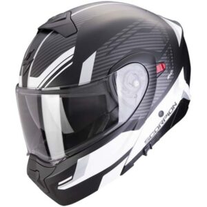 Scorpion Exo-930 Evo Sikon Casco Modular Moto Negro Mate/Blanco/Plata